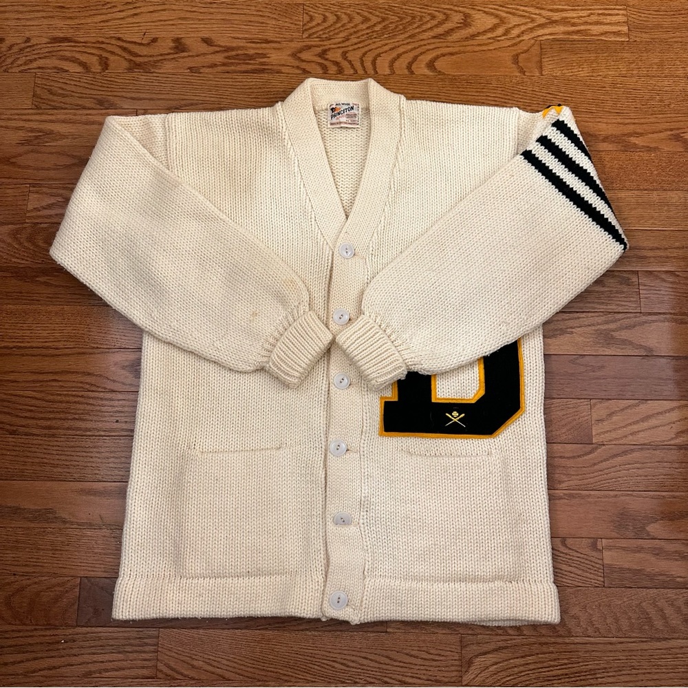 Vintage 50s Princeton Wool Knit Sweater Cardigan Varsity Letter